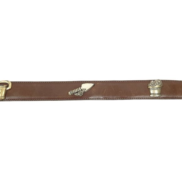 Talbots Womens Brown Leather Belt Vtg Size M Gardening Theme Charms Silver Tone main image 8